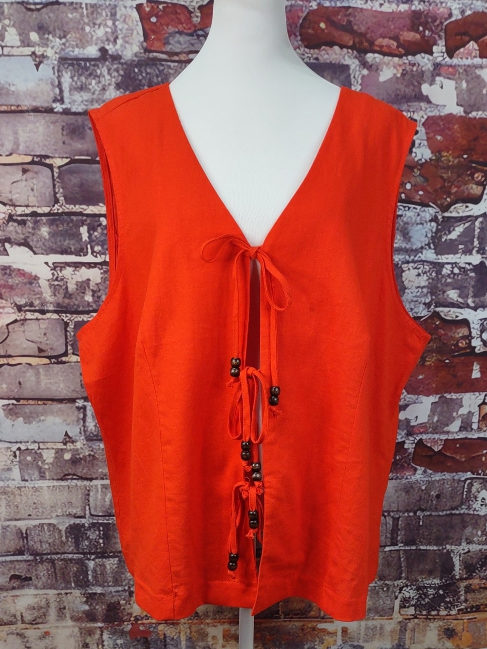 Marc New York Linen Sleeveless Tie-Front V-Neck  Vest/Top
